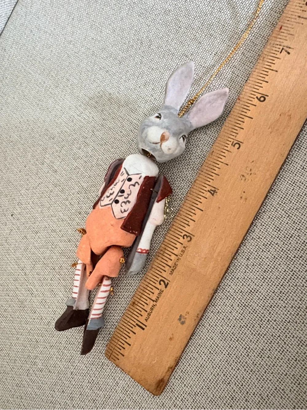 Handcrafted Jointed Clay Bunny Rabbit Ornament Articulated Hanging Folk 5.5”